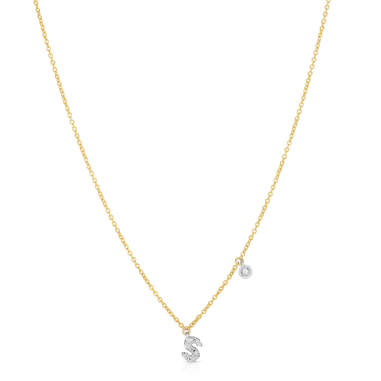 Sabel Collection 14K Yellow and White Gold Diamond Miniature Initial Pendant Necklace